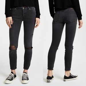 Free People Distressed Fishnet Skinny Jeans Black As Night Women's 30
